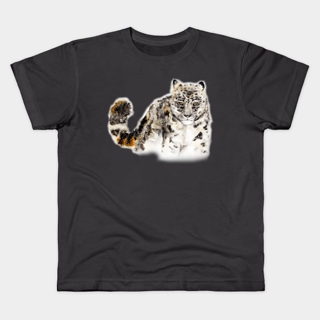 Snow leopard watercolor Kids T-Shirt by MandalaSoul